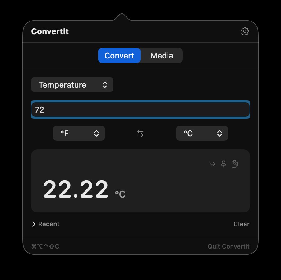 ConvertIt Convert tab showing a temperature conversion: 72°F to 22.22°C